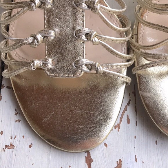Golden Kitten Heel Leather Gladiator Sandals - Picture 2 of 10